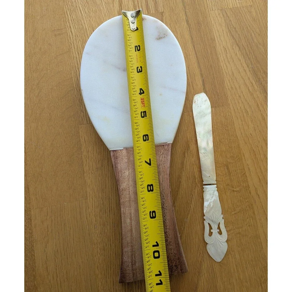 Marble & Wood Spoon Rest With Knife Cottagecore